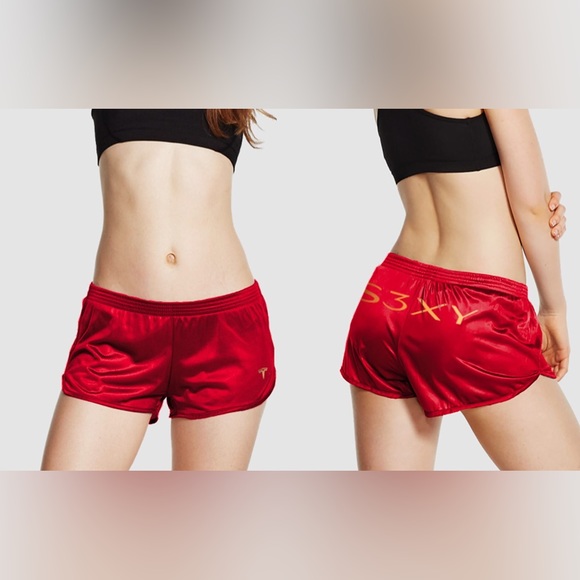 TESLA New Short Shorts Red Satin Sexy Size XS Extra Small - Picture 1 of 10